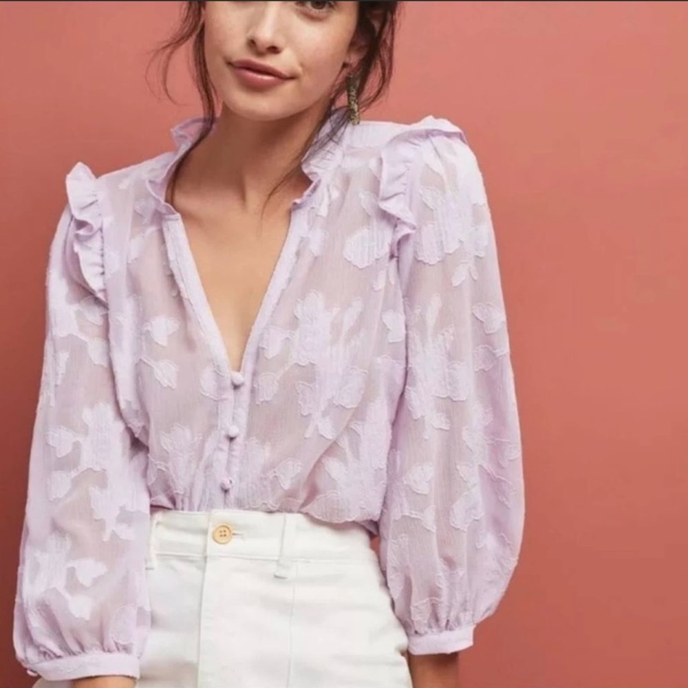 Anthropologie Maeve• Mallory Lavender Lace Blouse Size 14